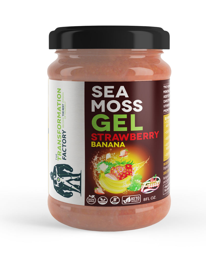 
                  
                    Load image into Gallery viewer, A jar of strawberry banana sea moss gel
                  
                